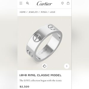 Men's Cartier Love Ring, White Gold, Size 60